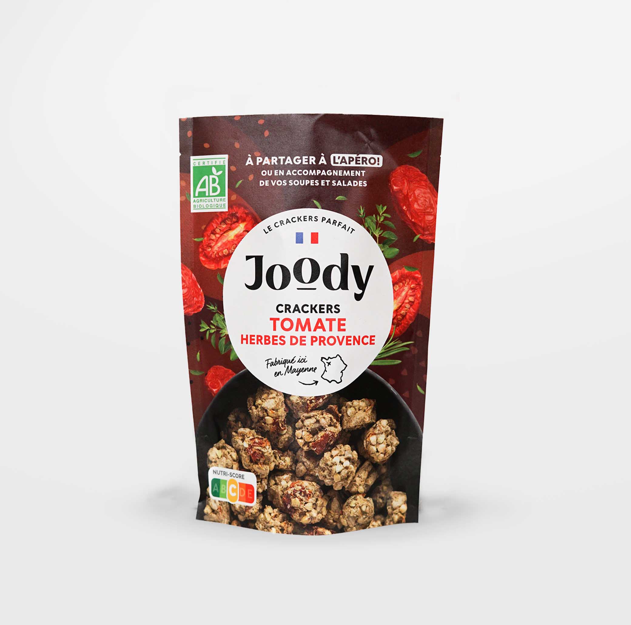 joody crackers tomate herbes de provence en-mieux. a partager à l'apéritif ou en topping sur les soupes ou en salade. vegan et sans gluten